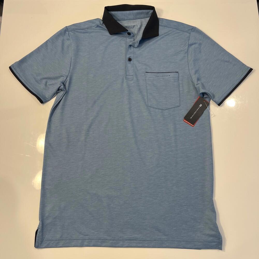 $110 Travis Mathew Blue Featherweight Golf Polo Shirt Size XL Heater Men’s New - Picture 5 of 8